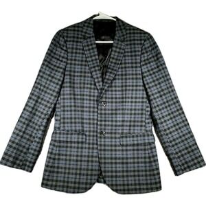 Topman Blazer Men's 36 Sports Jacket Plaid Blue Black 2-Button